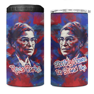 Rosa Parks 4 in 1 Can Cooler Tumbler Red Blue Abstract Art Portrait Sitting Down to Stand Up Quote Civil Rights Tribute - African Pride