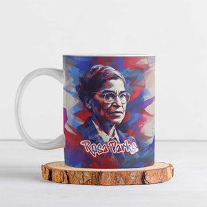 Rosa Parks Ceramic Mug Red Blue Abstract Art Portrait Sitting Down to Stand Up Quote Civil Rights Tribute - African Pride