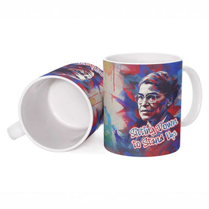 Rosa Parks Ceramic Mug Red Blue Abstract Art Portrait Sitting Down to Stand Up Quote Civil Rights Tribute - African Pride