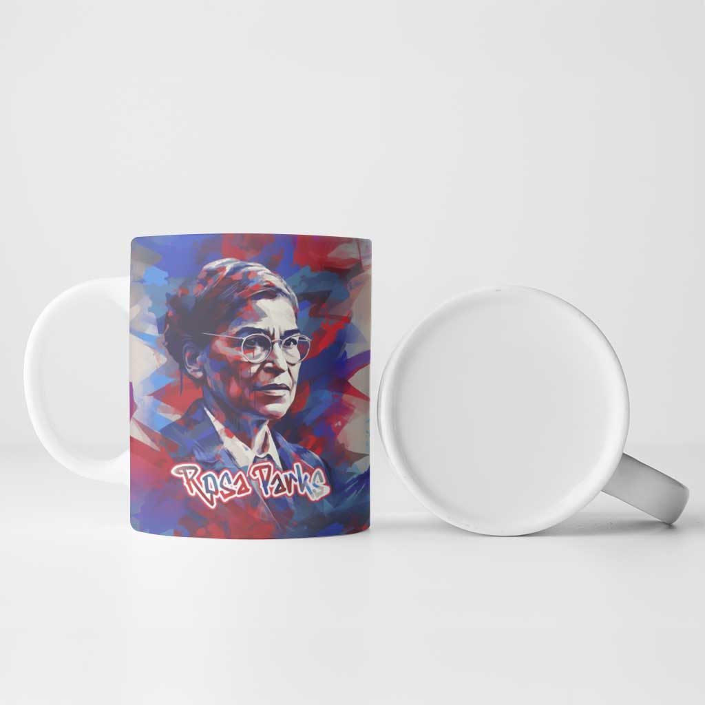Rosa Parks Ceramic Mug Red Blue Abstract Art Portrait Sitting Down to Stand Up Quote Civil Rights Tribute - African Pride
