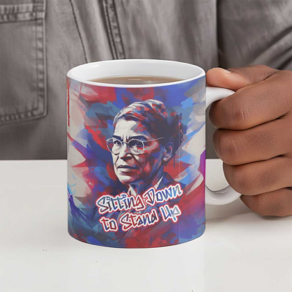 Rosa Parks Ceramic Mug Red Blue Abstract Art Portrait Sitting Down to Stand Up Quote Civil Rights Tribute - African Pride
