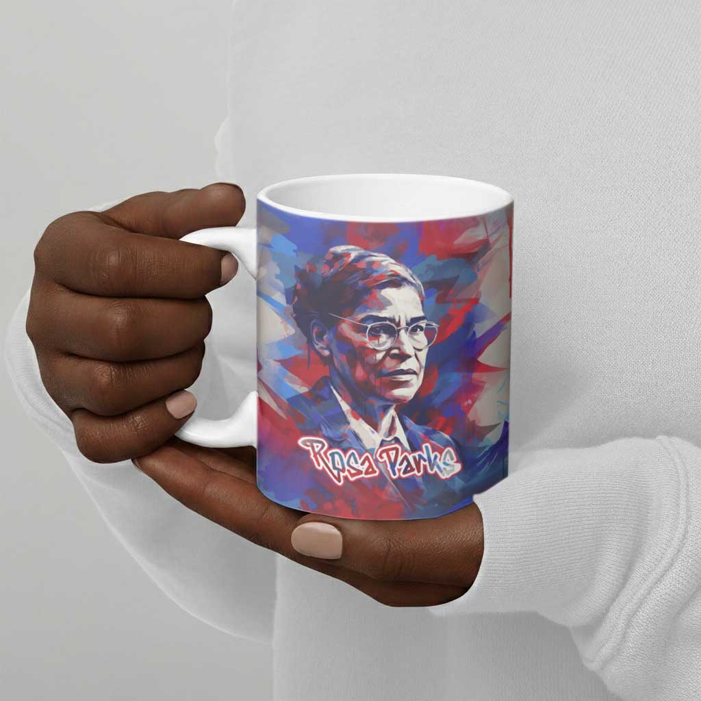 Rosa Parks Ceramic Mug Red Blue Abstract Art Portrait Sitting Down to Stand Up Quote Civil Rights Tribute - African Pride