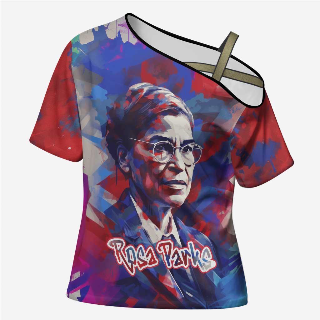 Rosa Parks Cross Shoulder Shirt Red Blue Abstract Art Portrait Sitting Down to Stand Up Quote Civil Rights Tribute - African Pride