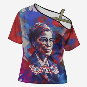 Rosa Parks Cross Shoulder Shirt Red Blue Abstract Art Portrait Sitting Down to Stand Up Quote Civil Rights Tribute - African Pride