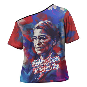 Rosa Parks Cross Shoulder Shirt Red Blue Abstract Art Portrait Sitting Down to Stand Up Quote Civil Rights Tribute - African Pride