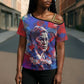 Rosa Parks Cross Shoulder Shirt Red Blue Abstract Art Portrait Sitting Down to Stand Up Quote Civil Rights Tribute - African Pride