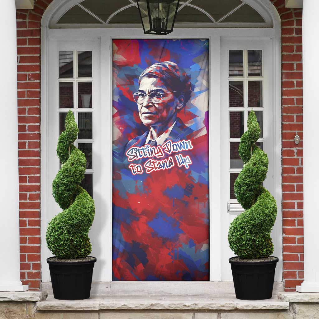 Rosa Parks Door Cover Red Blue Abstract Art Portrait Sitting Down to Stand Up Quote Civil Rights Tribute - African Pride