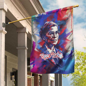 Rosa Parks Garden Flag Red Blue Abstract Art Portrait Sitting Down to Stand Up Quote Civil Rights Tribute - African Pride
