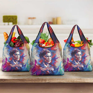 Rosa Parks Grocery Bag Red Blue Abstract Art Portrait Sitting Down to Stand Up Quote Civil Rights Tribute - African Pride