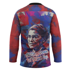 Rosa Parks Hockey Jersey Red Blue Abstract Art Portrait Sitting Down to Stand Up Quote Civil Rights Tribute - African Pride