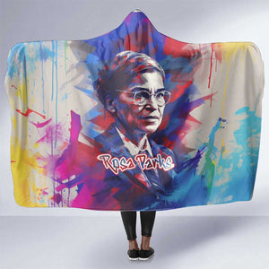 Rosa Parks Hooded Blanket Red Blue Abstract Art Portrait Sitting Down to Stand Up Quote Civil Rights Tribute - African Pride