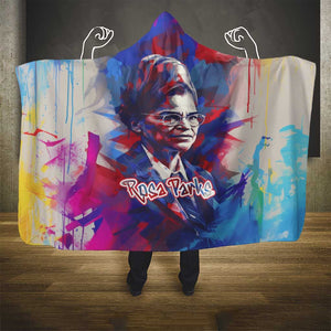 Rosa Parks Hooded Blanket Red Blue Abstract Art Portrait Sitting Down to Stand Up Quote Civil Rights Tribute - African Pride
