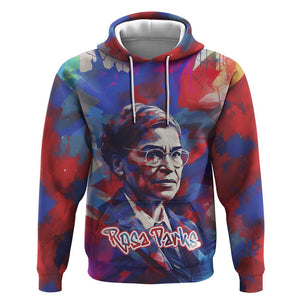 Rosa Parks Hoodie Red Blue Abstract Art Portrait Sitting Down to Stand Up Quote Civil Rights Tribute - African Pride