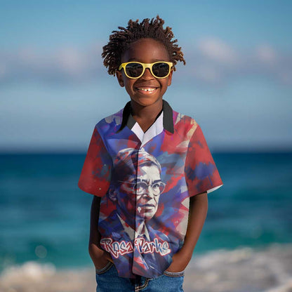 Rosa Parks Kid Hawaiian Shirt Red Blue Abstract Art Portrait Sitting Down to Stand Up Quote Civil Rights Tribute TS04