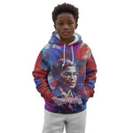 Rosa Parks Kid Hoodie Red Blue Abstract Art Portrait Sitting Down to Stand Up Quote Civil Rights Tribute - African Pride