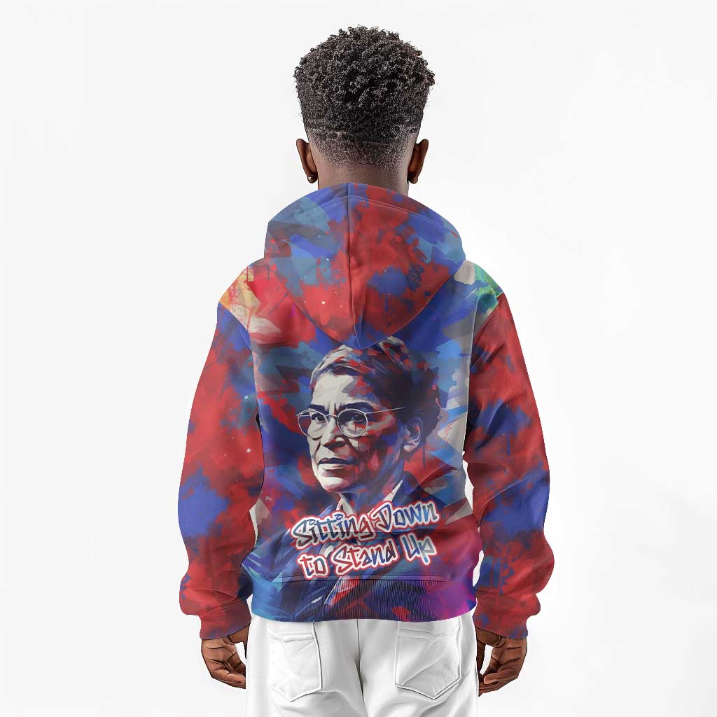 Rosa Parks Kid Hoodie Red Blue Abstract Art Portrait Sitting Down to Stand Up Quote Civil Rights Tribute - African Pride