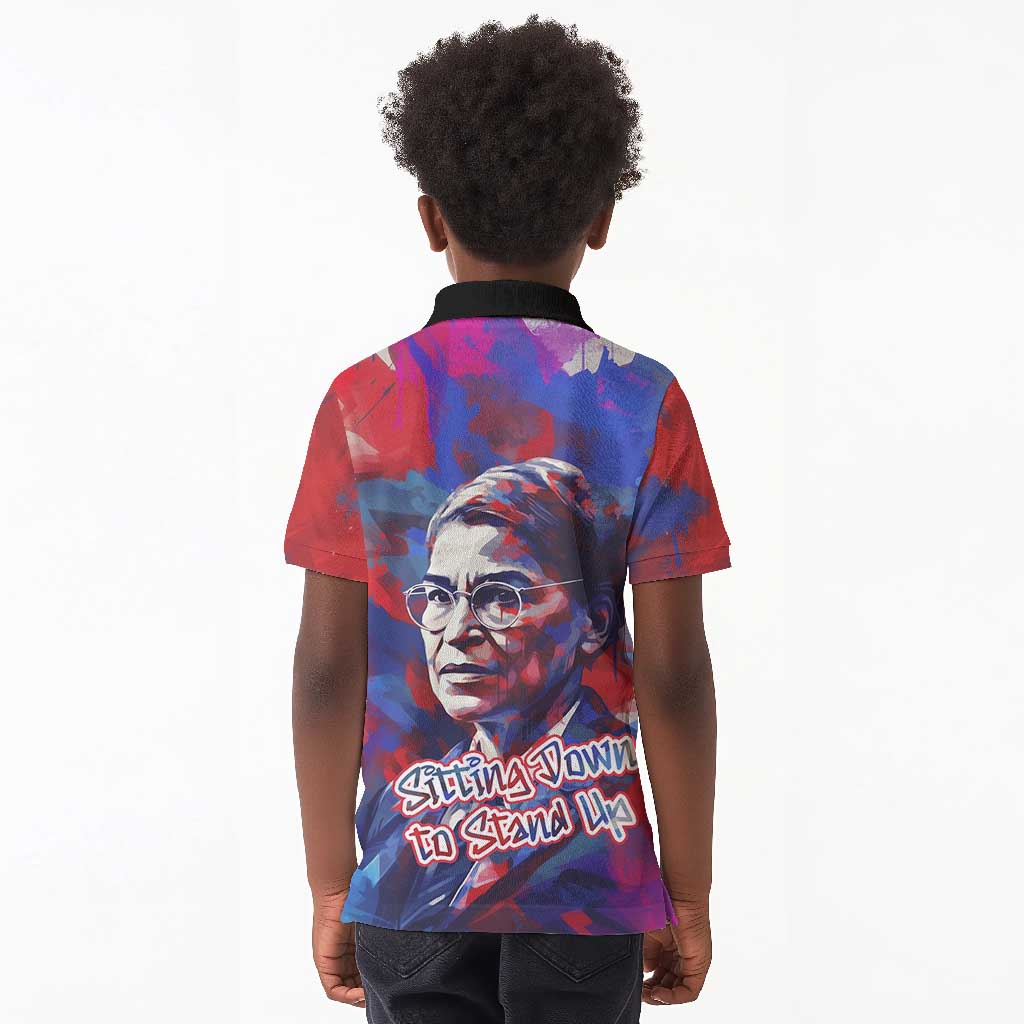 Rosa Parks Kid Polo Shirt Red Blue Abstract Art Portrait Sitting Down to Stand Up Quote Civil Rights Tribute TS04