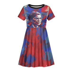 Rosa Parks Kid Short Sleeve Dress Red Blue Abstract Art Portrait Sitting Down to Stand Up Quote Civil Rights Tribute TS04