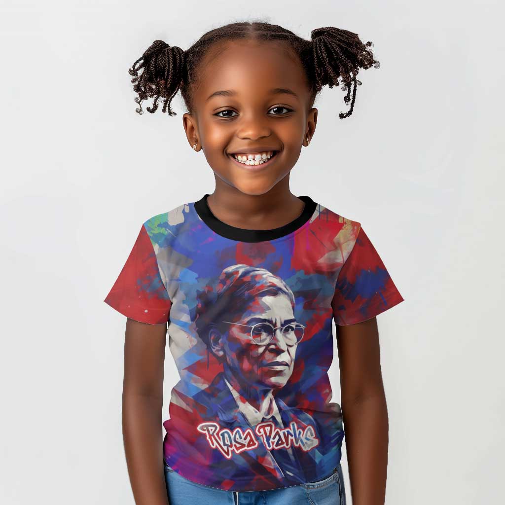 Rosa Parks Kid T shirt Red Blue Abstract Art Portrait Sitting Down to Stand Up Quote Civil Rights Tribute TS04