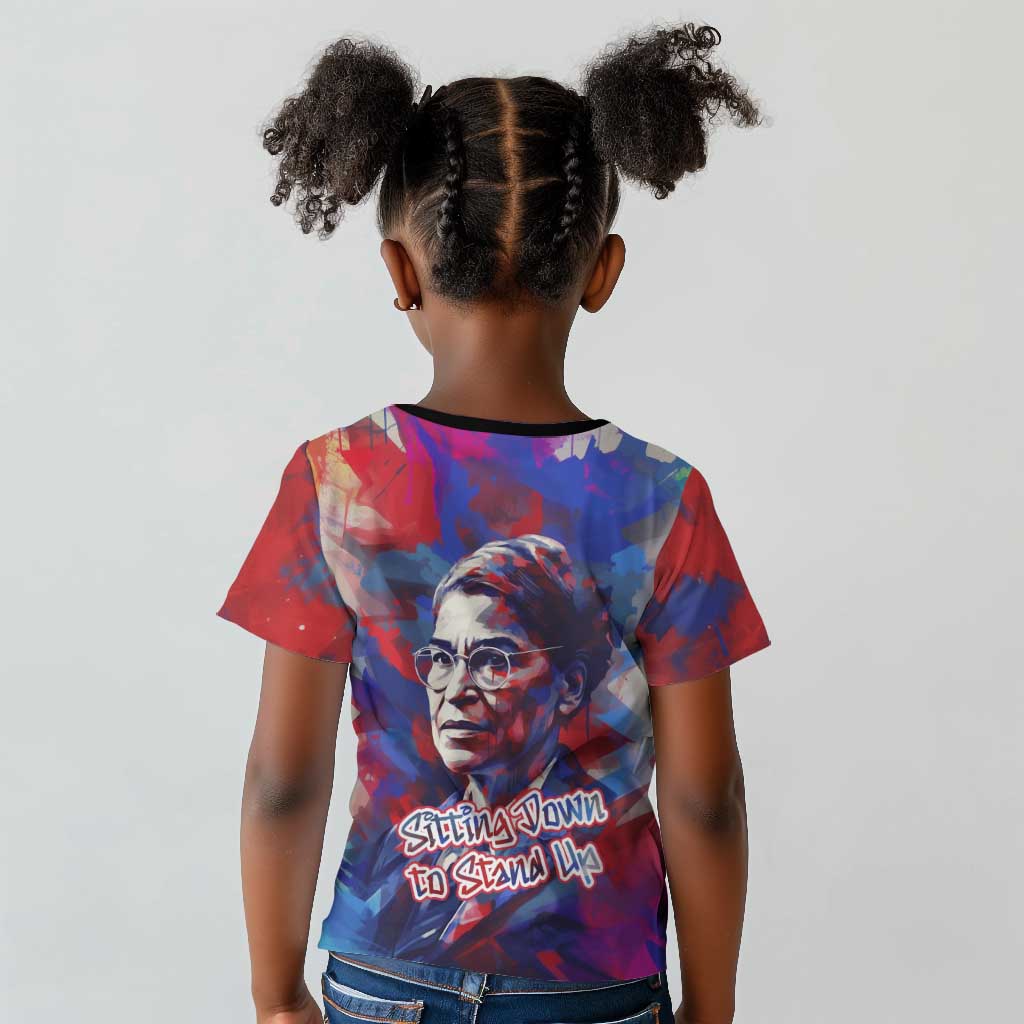 Rosa Parks Kid T shirt Red Blue Abstract Art Portrait Sitting Down to Stand Up Quote Civil Rights Tribute TS04
