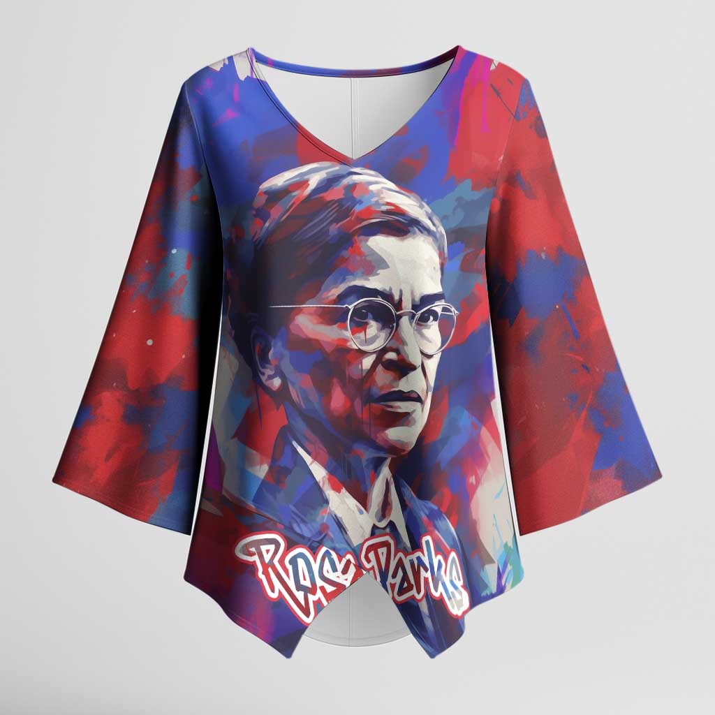 Rosa Parks Kimono Sleeve Blouse Red Blue Abstract Art Portrait Sitting Down to Stand Up Quote Civil Rights Tribute - African Pride