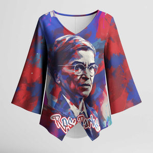 Rosa Parks Kimono Sleeve Blouse Red Blue Abstract Art Portrait Sitting Down to Stand Up Quote Civil Rights Tribute - African Pride