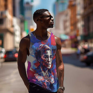 Rosa Parks Men Tank Top Red Blue Abstract Art Portrait Sitting Down to Stand Up Quote Civil Rights Tribute - African Pride