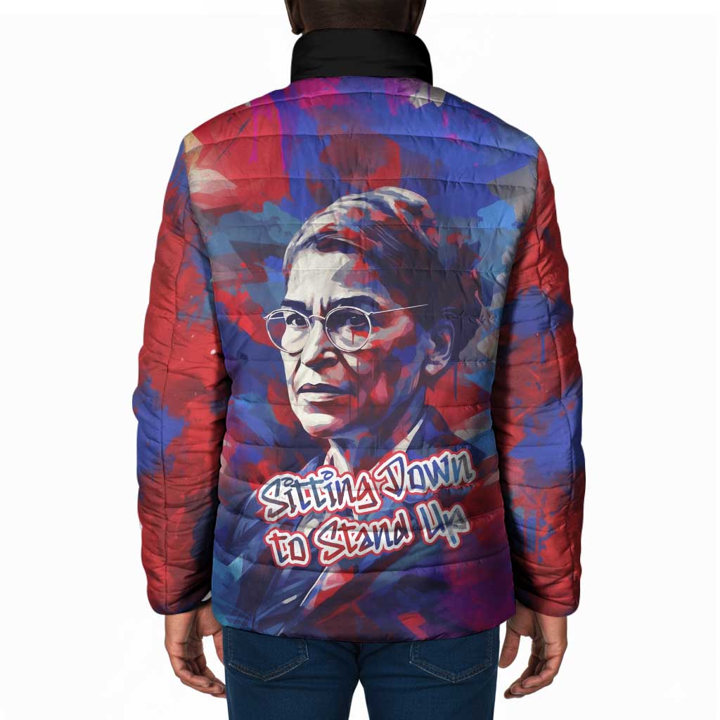 Rosa Parks Padded Jacket Red Blue Abstract Art Portrait Sitting Down to Stand Up Quote Civil Rights Tribute - African Pride