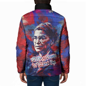 Rosa Parks Padded Jacket Red Blue Abstract Art Portrait Sitting Down to Stand Up Quote Civil Rights Tribute - African Pride