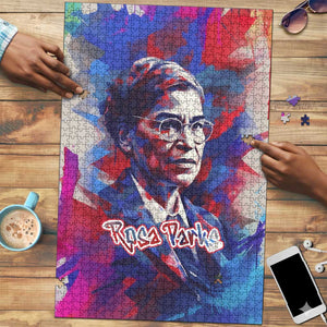 Rosa Parks Puzzle Red Blue Abstract Art Portrait Sitting Down to Stand Up Quote Civil Rights Tribute - African Pride