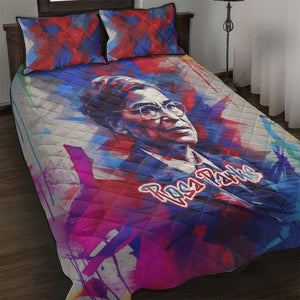 Rosa Parks Quilt Bed Set Red Blue Abstract Art Portrait Sitting Down to Stand Up Quote Civil Rights Tribute - African Pride