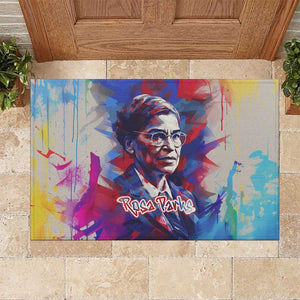 Rosa Parks Rubber Doormat Red Blue Abstract Art Portrait Sitting Down to Stand Up Quote Civil Rights Tribute - African Pride