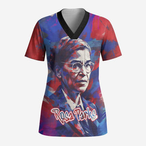 Rosa Parks Scrub Top Red Blue Abstract Art Portrait Sitting Down to Stand Up Quote Civil Rights Tribute - African Pride