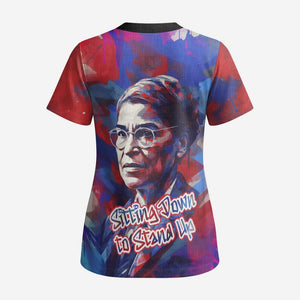 Rosa Parks Scrub Top Red Blue Abstract Art Portrait Sitting Down to Stand Up Quote Civil Rights Tribute - African Pride