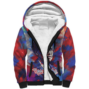 Rosa Parks Sherpa Hoodie Red Blue Abstract Art Portrait Sitting Down to Stand Up Quote Civil Rights Tribute - African Pride