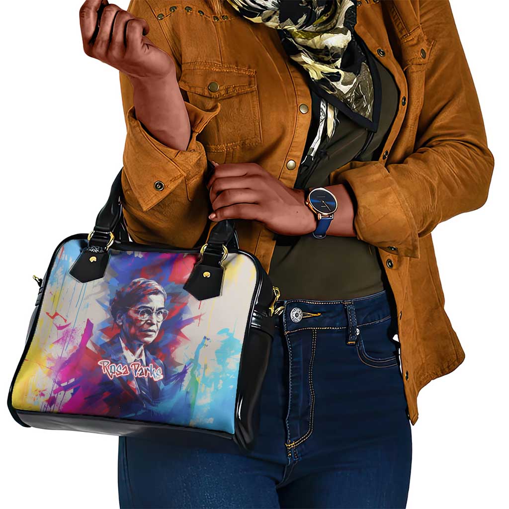 Rosa Parks Shoulder Handbag Red Blue Abstract Art Portrait Sitting Down to Stand Up Quote Civil Rights Tribute - African Pride