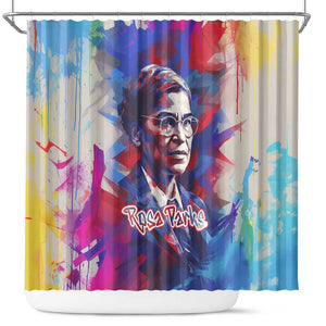 Rosa Parks Shower Curtain Red Blue Abstract Art Portrait Sitting Down to Stand Up Quote Civil Rights Tribute - African Pride