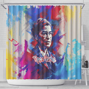 Rosa Parks Shower Curtain Red Blue Abstract Art Portrait Sitting Down to Stand Up Quote Civil Rights Tribute - African Pride