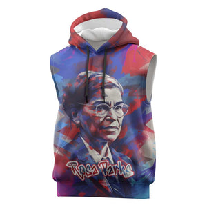 Rosa Parks Sleeveless Hoodie Red Blue Abstract Art Portrait Sitting Down to Stand Up Quote Civil Rights Tribute - African Pride