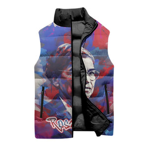 Rosa Parks Sleeveless Puffer Jacket Red Blue Abstract Art Portrait Sitting Down to Stand Up Quote Civil Rights Tribute - African Pride