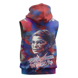 Rosa Parks Sleeveless Zip Hoodie Red Blue Abstract Art Portrait Sitting Down to Stand Up Quote Civil Rights Tribute - African Pride