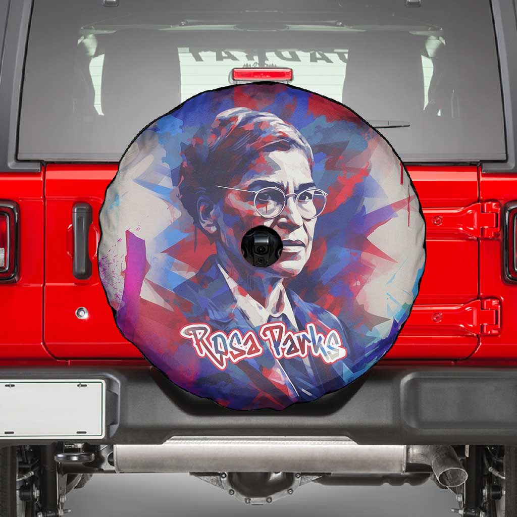 Rosa Parks Spare Tire Cover Red Blue Abstract Art Portrait Sitting Down to Stand Up Quote Civil Rights Tribute - African Pride