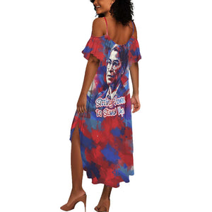 Rosa Parks Summer Maxi Dress Red Blue Abstract Art Portrait Sitting Down to Stand Up Quote Civil Rights Tribute TS04