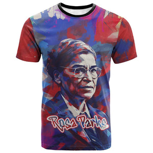 Rosa Parks T shirt Red Blue Abstract Art Portrait Sitting Down to Stand Up Quote Civil Rights Tribute TS04