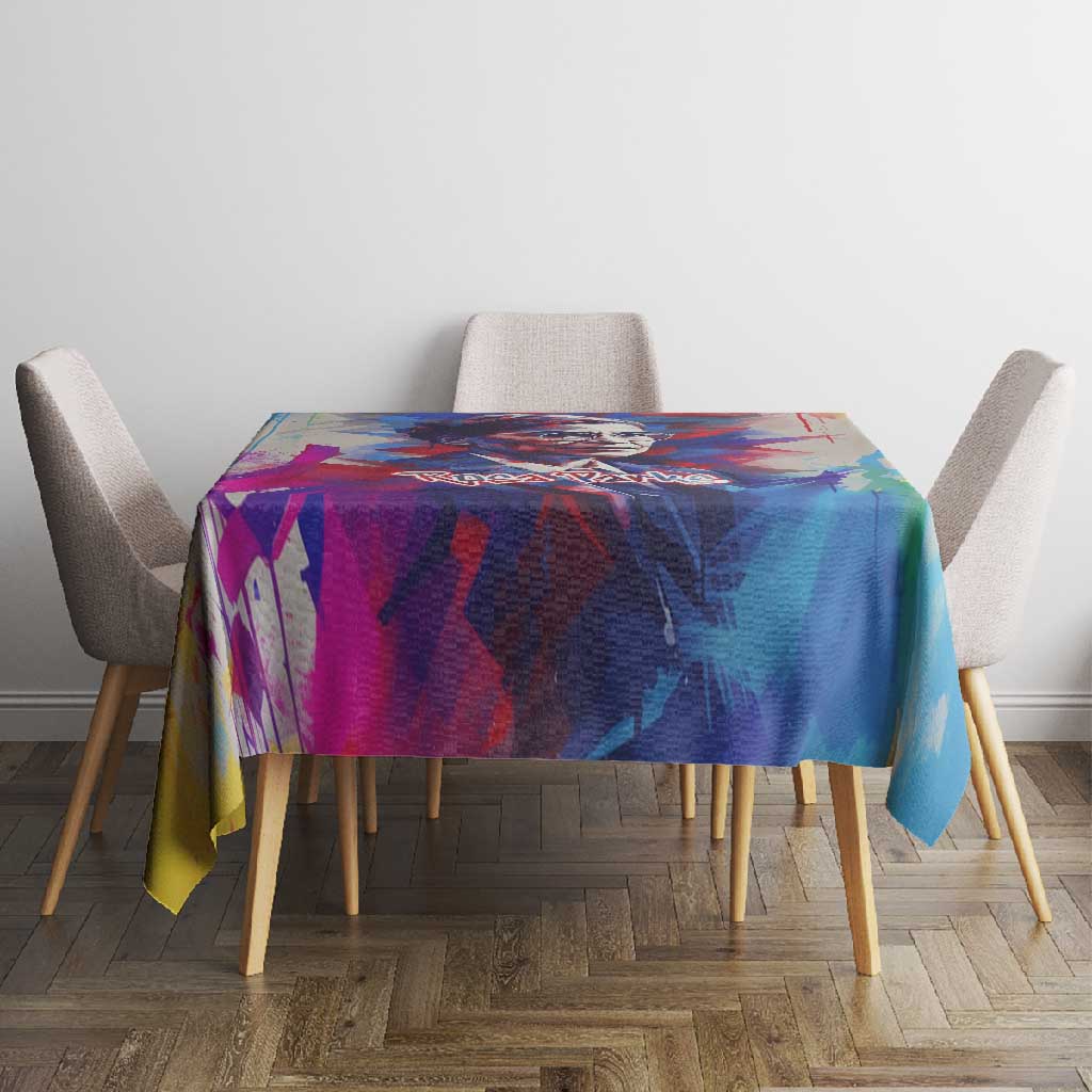 Rosa Parks Tablecloth Red Blue Abstract Art Portrait Sitting Down to Stand Up Quote Civil Rights Tribute - African Pride