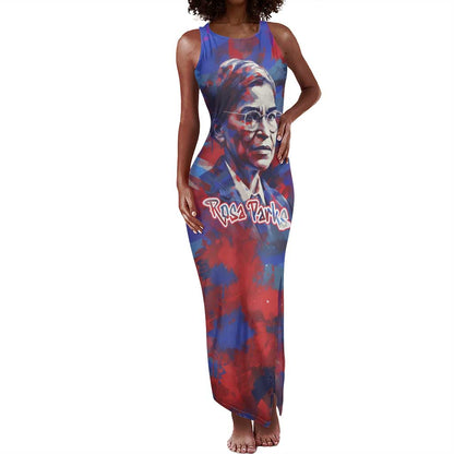 Rosa Parks Tank Maxi Dress Red Blue Abstract Art Portrait Sitting Down to Stand Up Quote Civil Rights Tribute - African Pride