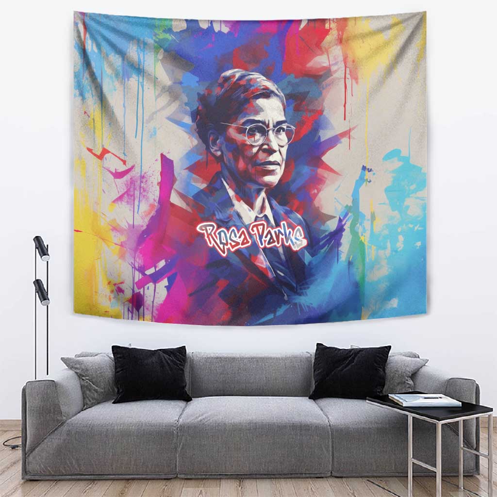 Rosa Parks Tapestry Red Blue Abstract Art Portrait Sitting Down to Stand Up Quote Civil Rights Tribute - African Pride