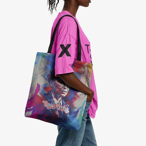 Rosa Parks Tote Bag Red Blue Abstract Art Portrait Sitting Down to Stand Up Quote Civil Rights Tribute - African Pride