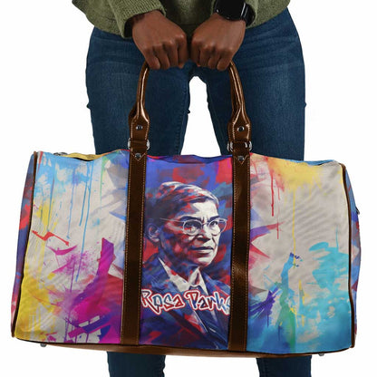Rosa Parks Travel Bag Red Blue Abstract Art Portrait Sitting Down to Stand Up Quote Civil Rights Tribute - African Pride