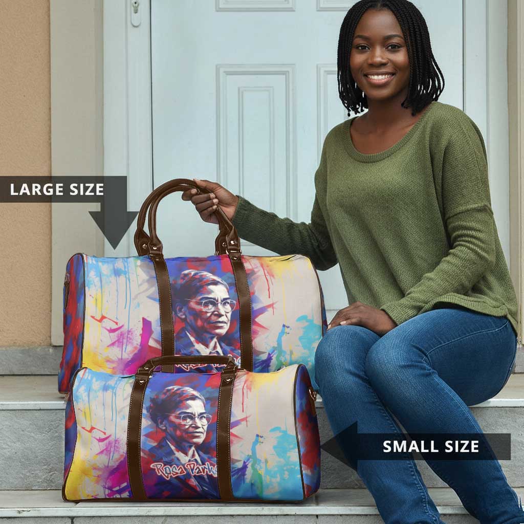 Rosa Parks Travel Bag Red Blue Abstract Art Portrait Sitting Down to Stand Up Quote Civil Rights Tribute - African Pride